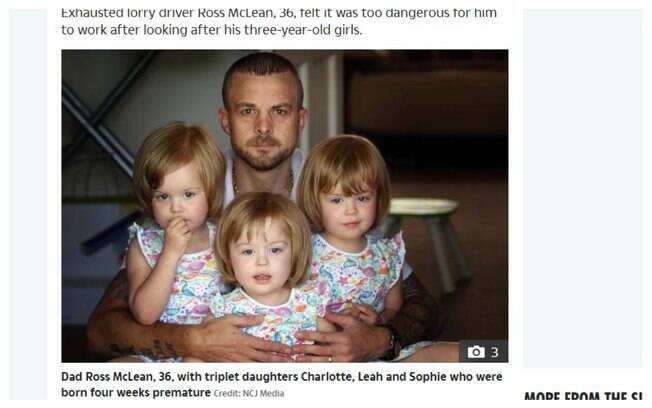Ross Mclean, 36 anos, é pai de trigêmeas e foi demitido por precisar faltar no trabalho para cuidar das filhas