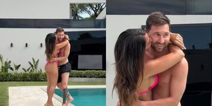 Messi ganha chamego da esposa à beira da piscina