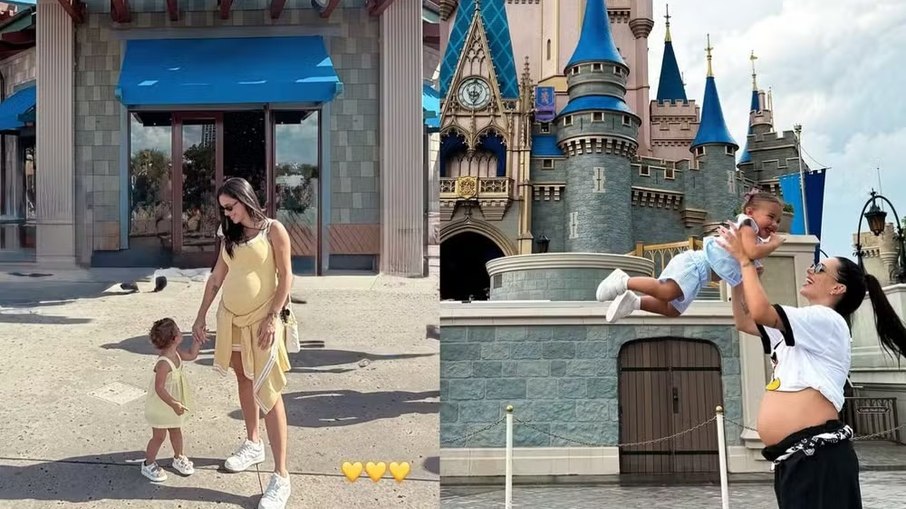 Grávida, Bruna Biancardi e Mavie combinam looks na Disney