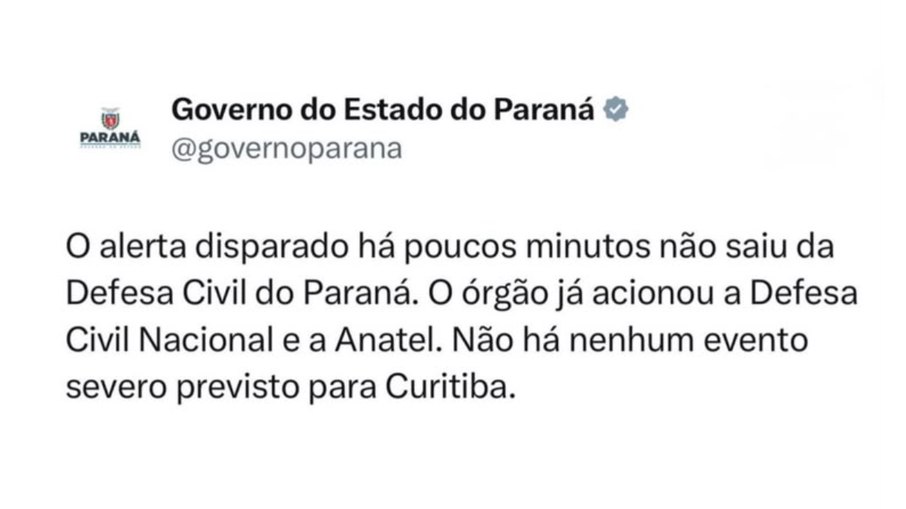Defesa Civil do Paraná nega envio de alerta de 
