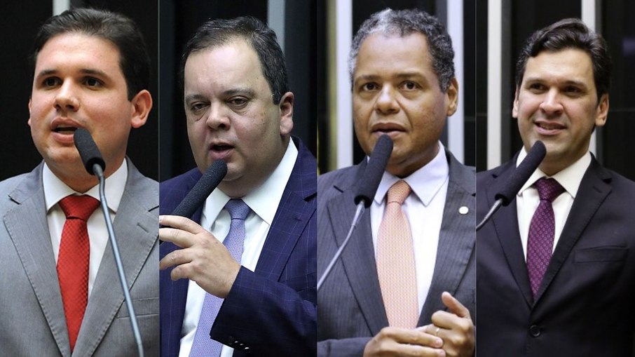 Candidatos à Presidência da Câmara dos Deputados. Da esquerda para a direita: Hugo Motta (Republicanos); Elmar Nascimento (União - BA); Antonio Brito (PSD - BA) e Isnaldo Bulhões Jr. (MDB - AL)