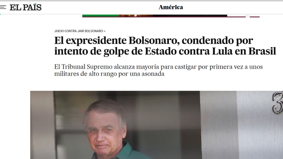 El País destacou condenação de Bolsonaro após STF formar maioria pela condenação