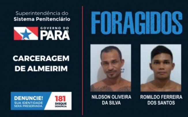Dois presos estão foragidos do Pará após fuga da Carceiragem de Almeirim