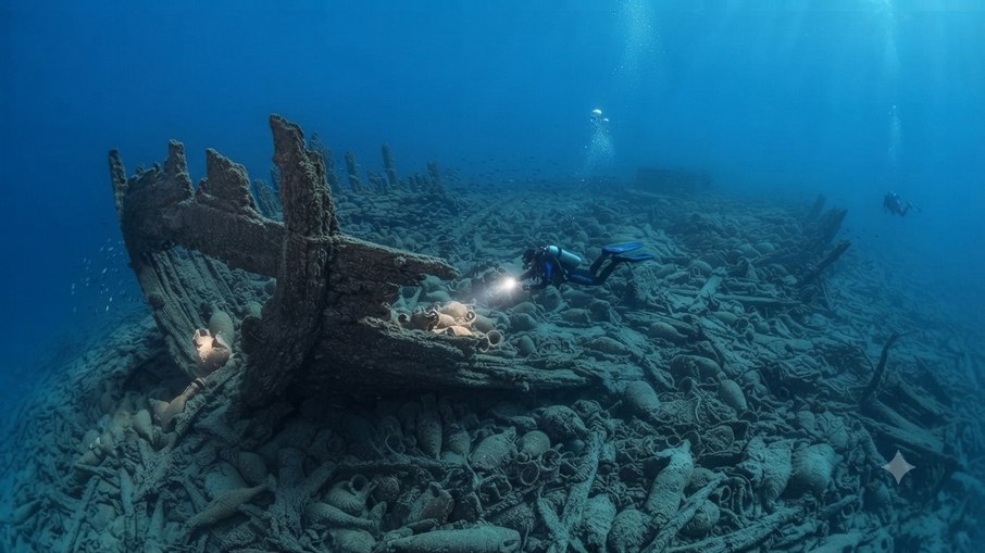 Centenas de ânforas encontradas em naufrágio Centenas de ânforas encontradas em naufrágio