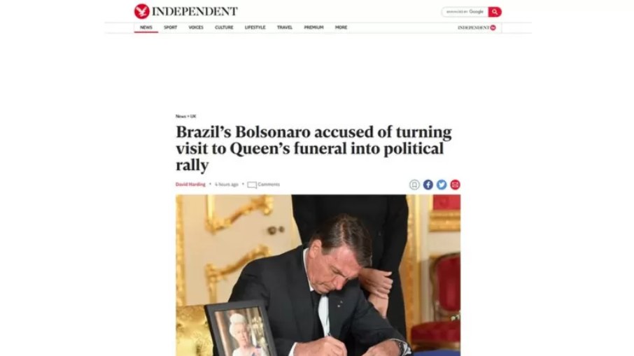 Independent repercute falas de Bolsonaro em Londres