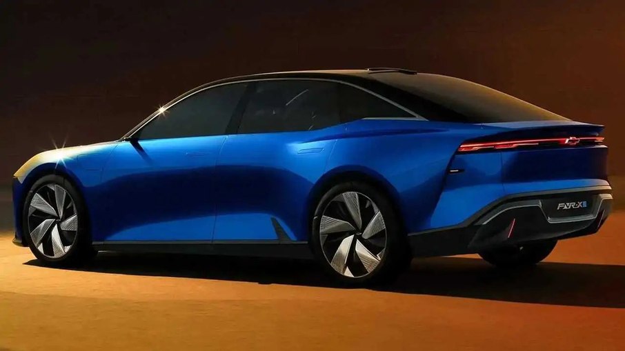 Traseira do Chevrolet FNR-XE Concept destaca a carroceria fastback e a assinatura luminosa contínua