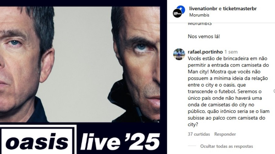 Live Nation entrou em saia justa com fãs do Oasis por proibição de camisas