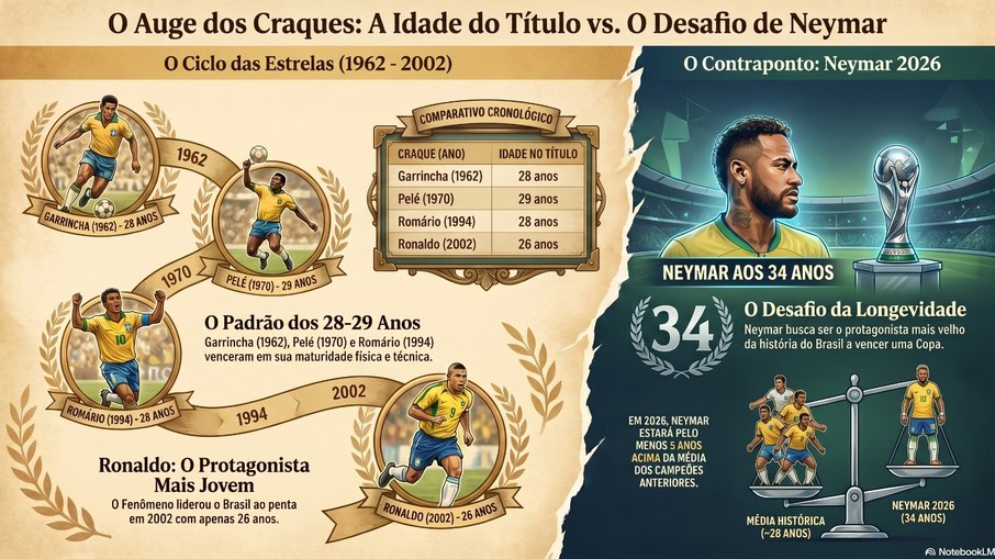 Craques geracionais estavam no auge físico e técnico quando venceram mundiais pelo Brasil