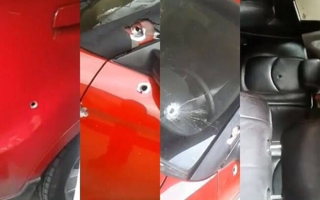 Imagens mostram como ficou o carro após os disparos
