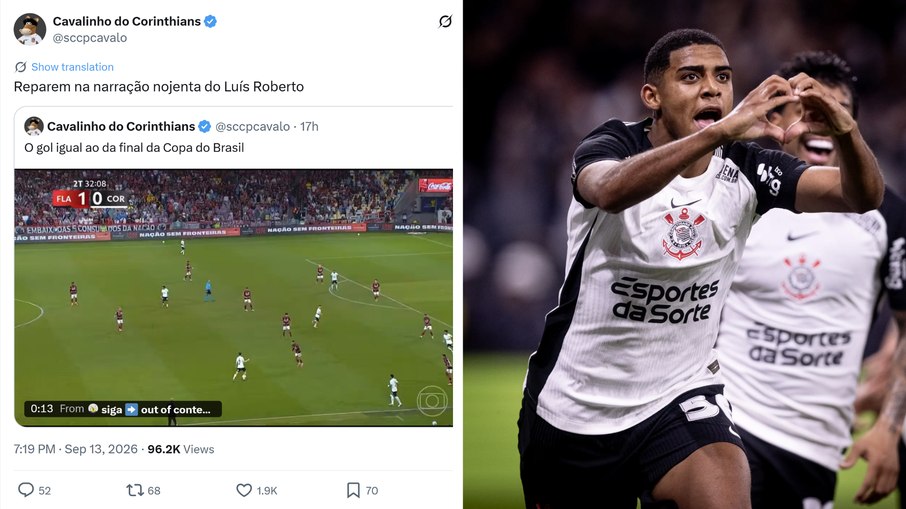 Torcedores do Corinthians reclamaram da forma que Luís Roberto narrou o gol de empate da partida