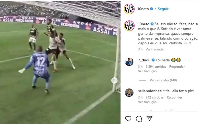 Dudu rebate Neto após gol polêmico do Palmeiras