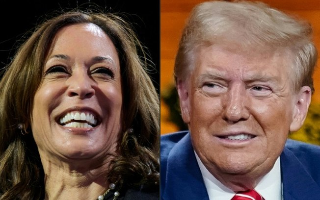 Montagem de Donald Trump e Kamala Harris, criada em 16 de outubro de 2024