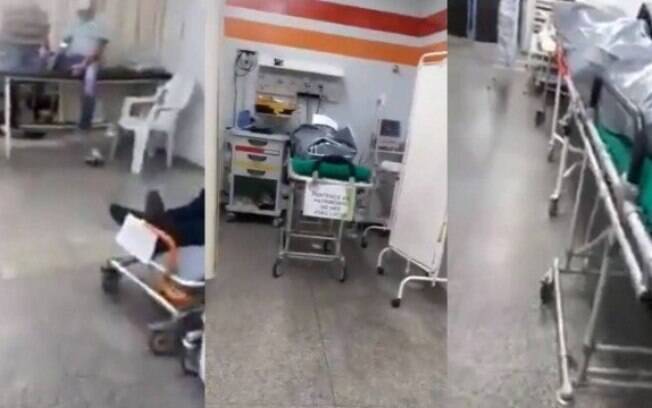 Nas imagens, ao menos dez corpos estão na ala do Hospital Pronto Socorro João Lúcio
