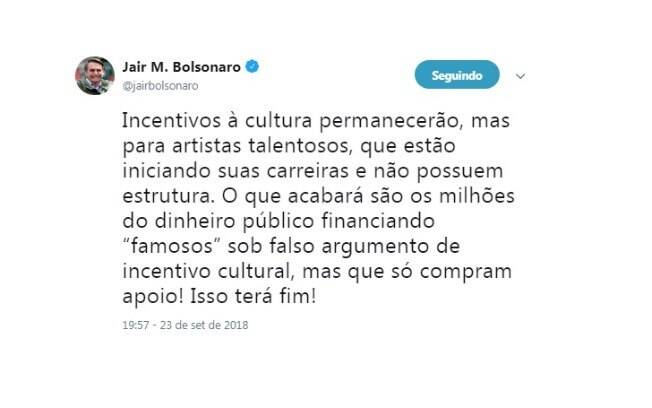 Tuíte de Jair Bolsonaro