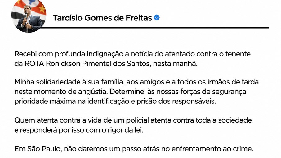 Pronunciamento do governador de SP, Tarcísio de Freitas Pronunciamento do governador de SP, Tarcísio de Freitas