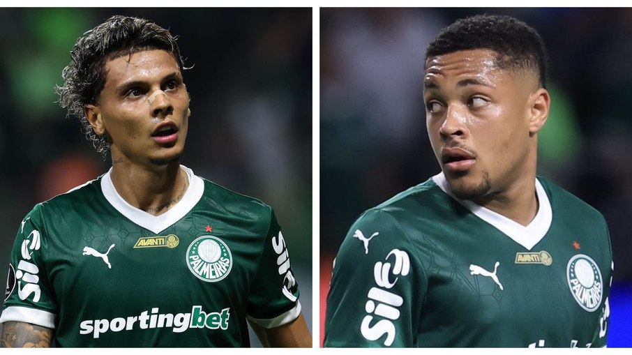 Ríos e Vitor Roque discutem durante vitória do Palmeiras Ríos e Vitor Roque discutem durante vitória do Palmeiras