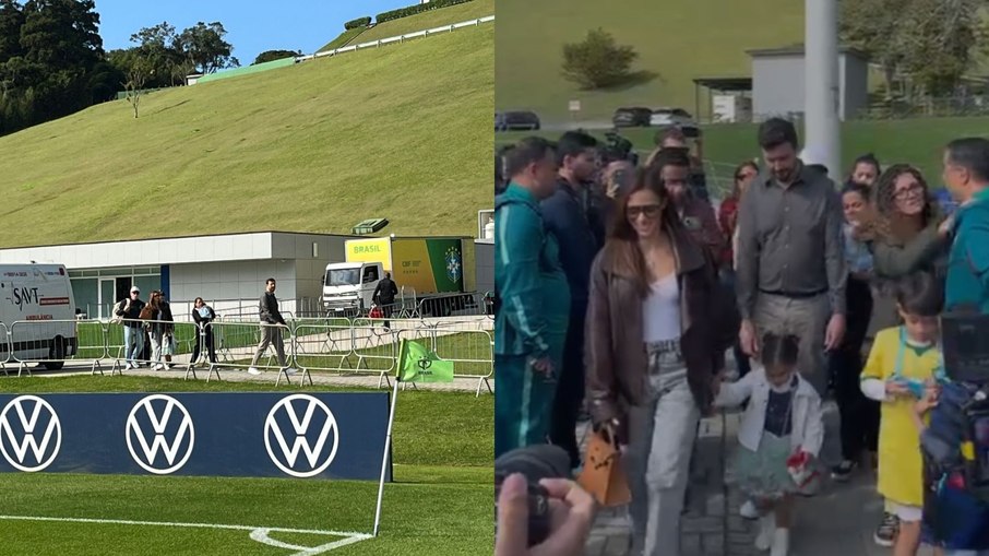 Esposa e filhas de Neymar chegam de helicóptero na Granja Comary