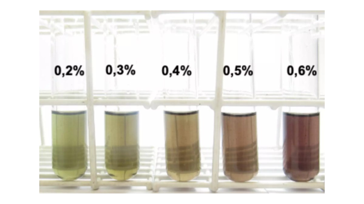 Figura ilustra os diferentes percentuais de metanol em amostras de etanol com base na cor formada após a aplicação do método Figura ilustra os diferentes percentuais de metanol em amostras de etanol com base na cor formada após a aplicação do método