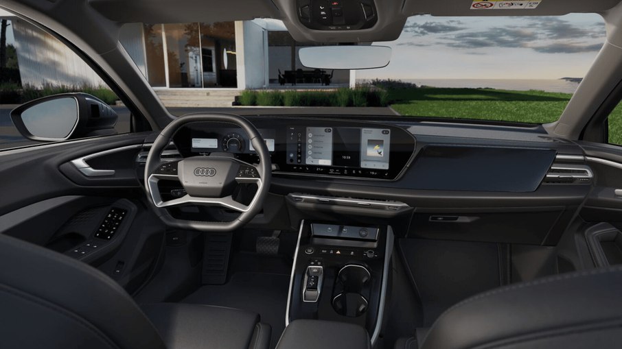 Cabine do Audi A5 2026 traz conceito de palco digital, tela curva de 14,5 polegadas e virtual cockpit de 11,9 polegadas.