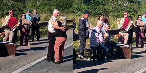 Idosos fazem baile em engarrafamento na Fernão Dias