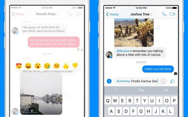 Recursos do Facebook Messenger permitem que usuários reajam à uma mensagem e mencionem outra pessoa na conversa