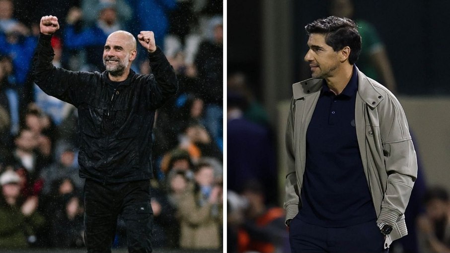 Pep Guardiola e Abel Ferreira no comando de Manchester City e Palmeiras, respectivamente