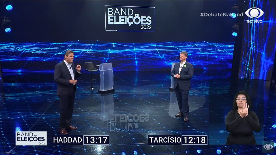 Haddad e Tarcísio no debate da Band