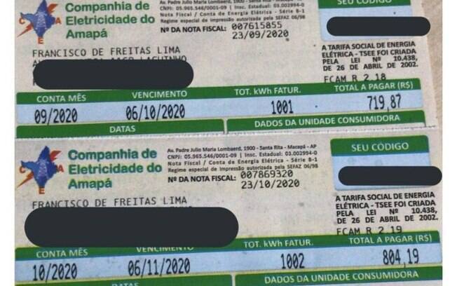 Internauta do Amapá mostra conta de luz de R$ 809: 