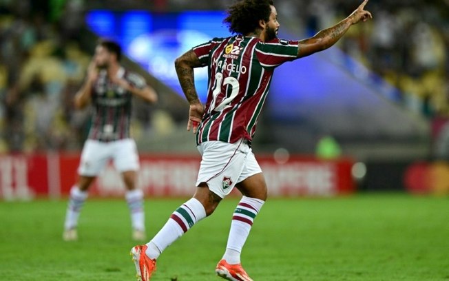 Marcelo comemora após marcar na vitória do Fluminense sobre oCErro Porteño por 2 a 1 nesta quinta-feira, pela Copa Libertadores