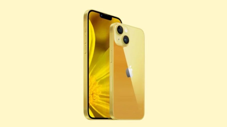 Simulação do iPhone 14 amarelo