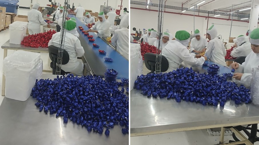Bombons em seu último estágio antes do armazenamento e distribuição