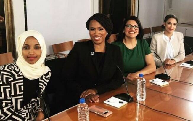 Deputadas criticadas por Trump, da esquerda para a direita: Ilhan Omar, Ayanna Pressley, Rashida Tlaib e Alexandria Ocasio-Cortez