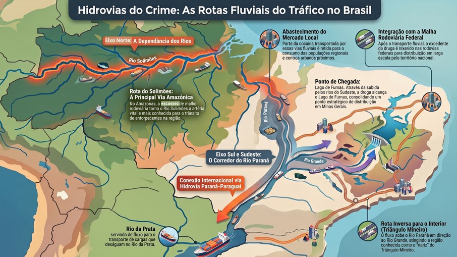 Os modais fluviais estão entre os mais importantes para o escoamento de drogas.