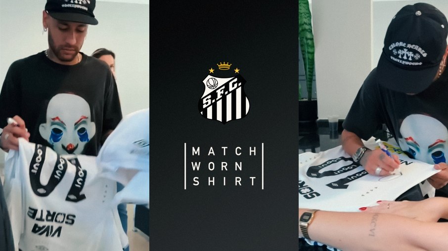 Camisa histórica de retorno de Neymar ao Santos vai a leilão Camisa histórica de retorno de Neymar ao Santos vai a leilão