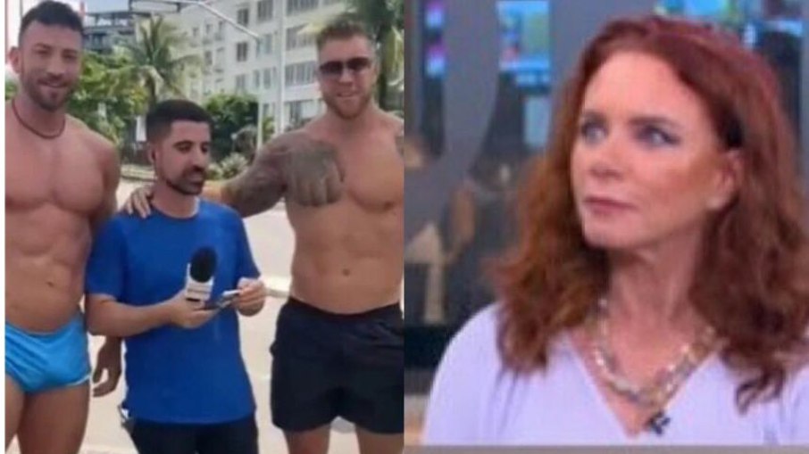 Leilane Neubarth fica chocada ao ver repórter da Globo com atores pornô