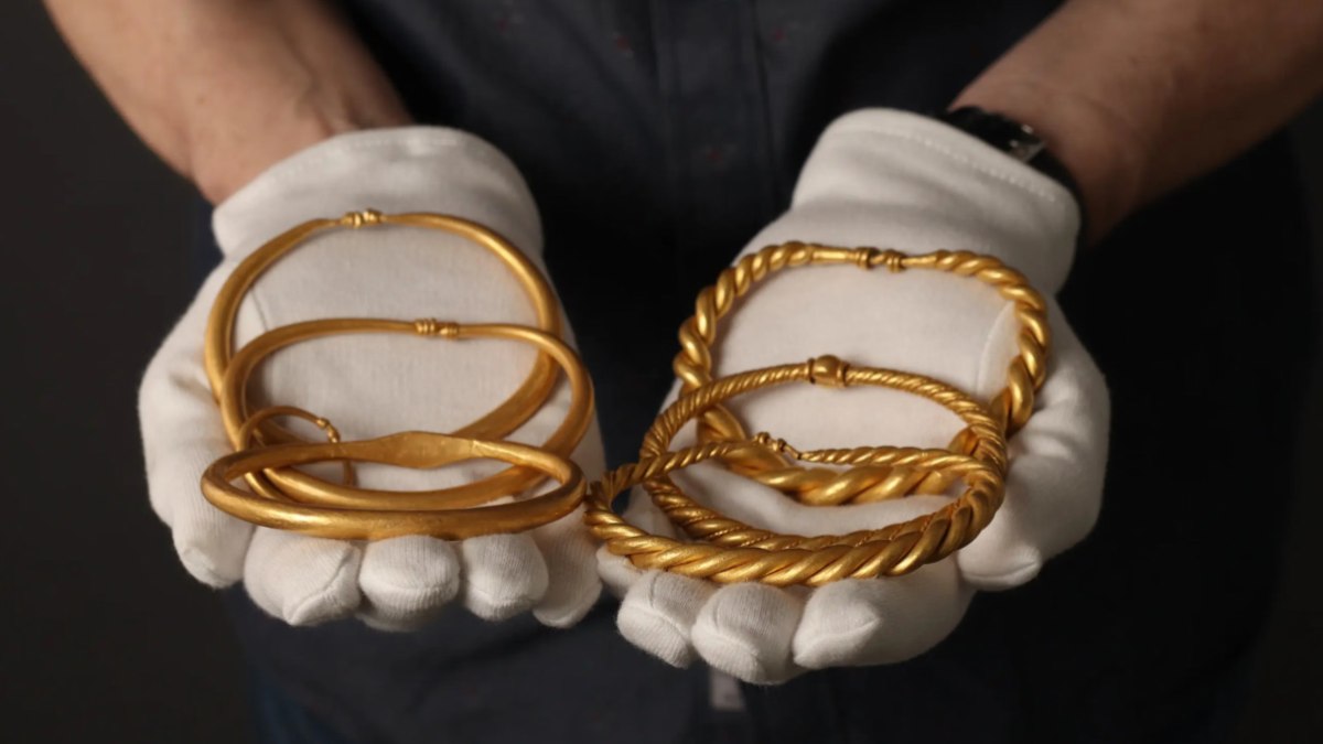 Pulseiras de ouro da Era Viking foram encontradas perto de Rold, na Dinamarca Pulseiras de ouro da Era Viking foram encontradas perto de Rold, na Dinamarca