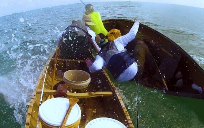 Tubarão quase vira barco de pescadores