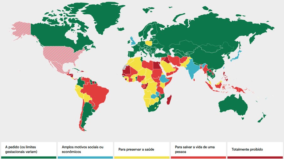 Mapa da legalização do aborto no mundo