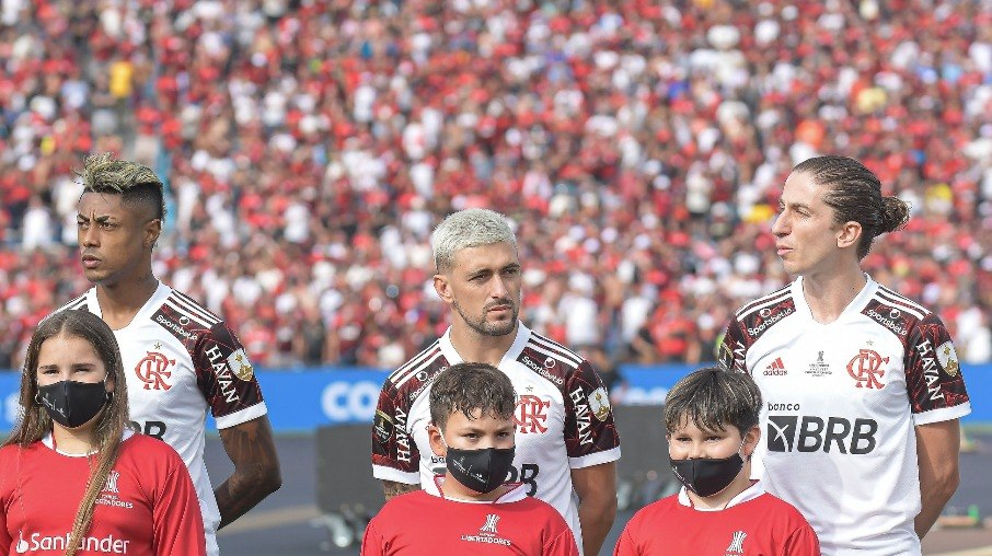 Bruno Henrique, Arrascaeta e Filipe Luís na final de 2021 Bruno Henrique, Arrascaeta e Filipe Luís na final de 2021