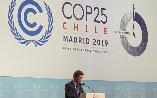 Ministro do Meio Ambiente, Ricardo Salles, discursando na COP 25