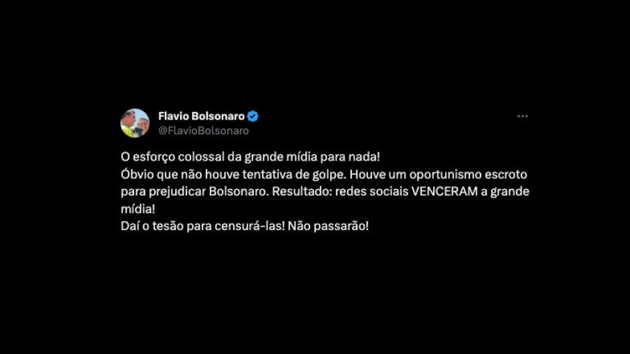 Publicação de Flávio Bolsonaro no X (antigo Twitter)