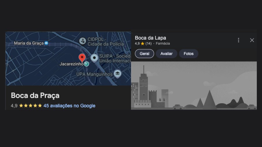 Boca da Praça e Boca da Lapa no Google Maps
