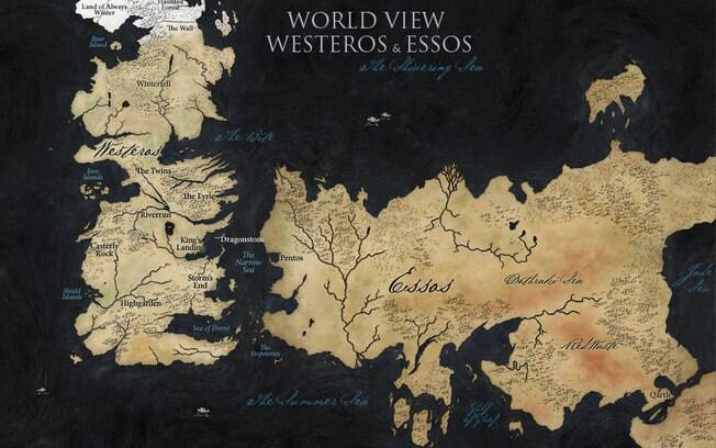 O mapa oficial de Westeros e Essos, os dois continentes onde se passam as histórias de 