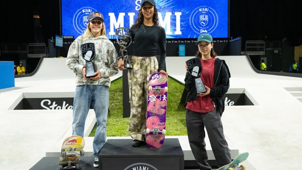 Pódio da final feminina da etapa de Miami da SLS Pódio da final feminina da etapa de Miami da SLS