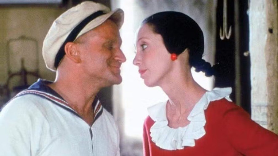 Shelley Duvall, como Olívia Palito, e Robin Williams, como Popeye, em filme de 1980