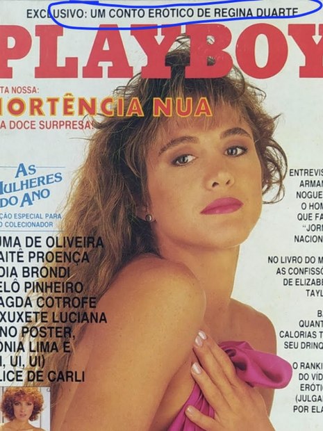 Capa da Playboy 1988; Hortência na capa e conto erótico de Regina Duarte como Exclusivo 