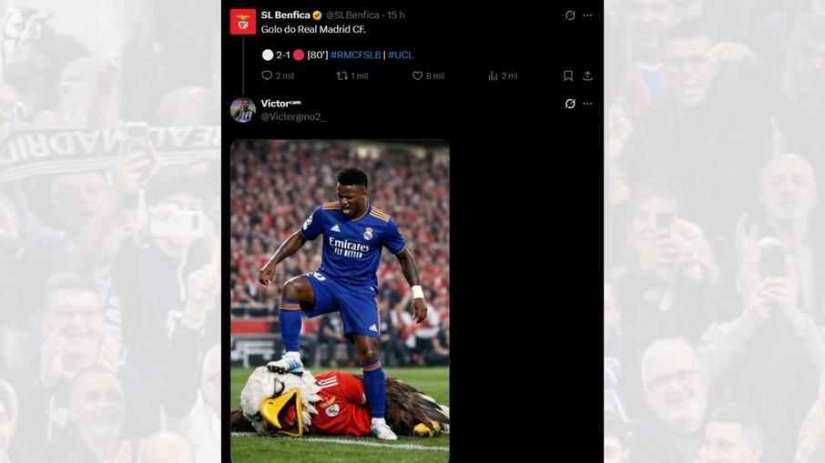 Brasileiros debocham do Benfica em apoio a Vini Jr