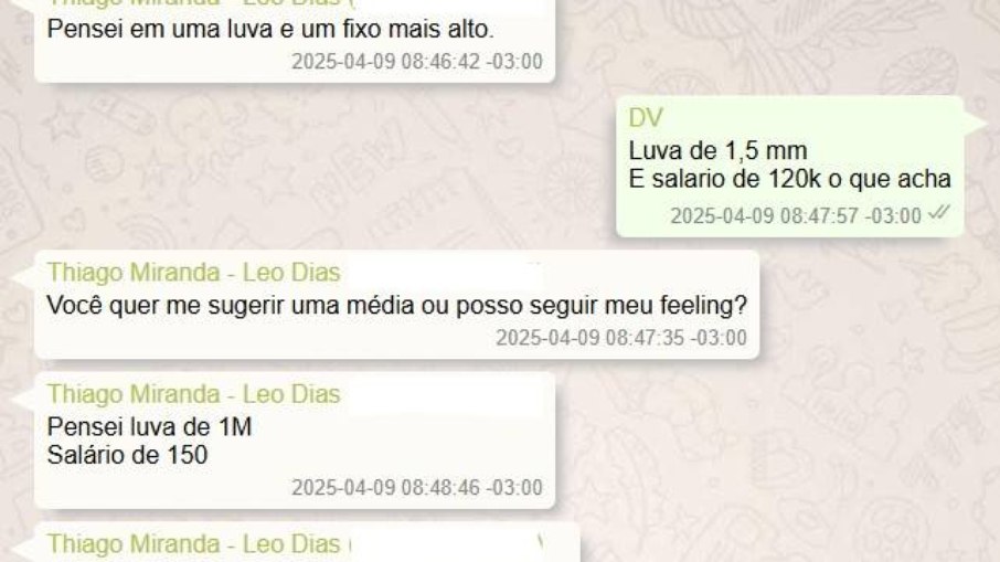Troca de mensagens de Daniel Vorcaro com publicitário Thiago Miranda sobre Malu Gaspar