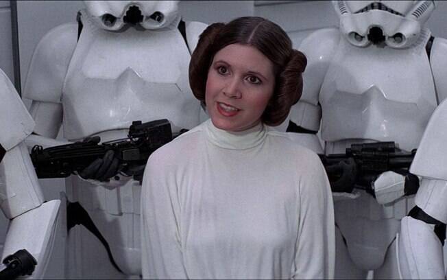 Carrie Fisher como Princesa Leia em ''Star Wars: Uma Nova Esperança''