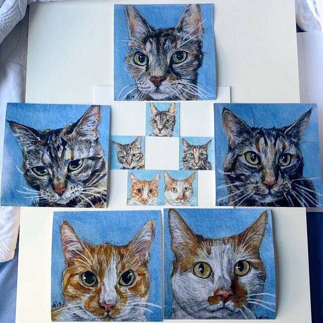 Pinturas de gatos que Rebecca Salinas fez